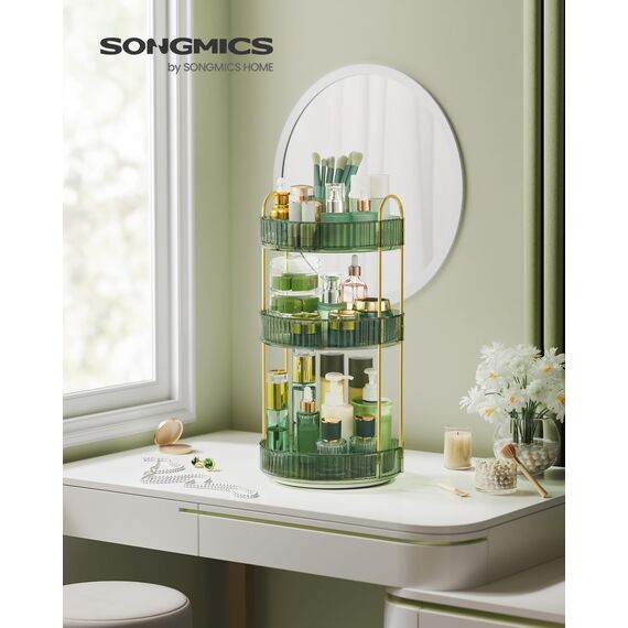 SONGMICS Make-up Organizer drehbar, Kosmetik-Organizer rund, 3 Ebenen, Kosmetik Aufbewahrung, anpassbar, für Schminktisch, Geschenkidee, Hellgrün JKA011C01