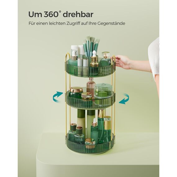 SONGMICS Make-up Organizer drehbar, Kosmetik-Organizer rund, 3 Ebenen, Kosmetik Aufbewahrung, anpassbar, für Schminktisch, Geschenkidee, Hellgrün JKA011C01