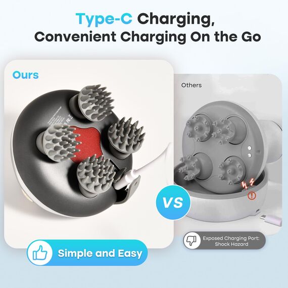 arboleaf Kopfhaut-Massagegerät elektrische Kopfmassage IPX7 wasserdicht mit 8 abnehmbaren Massageköpfen und 3 Massagemodi, handliches Kopfmassagegerät für Entspannung, Tiefenreinigung(silbrig)