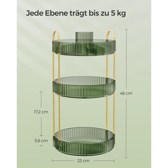 SONGMICS Make-up Organizer drehbar, Kosmetik-Organizer rund, 3 Ebenen, Kosmetik Aufbewahrung, anpassbar, für Schminktisch, Geschenkidee, Hellgrün JKA011C01
