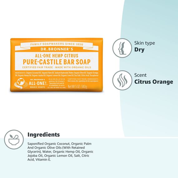 Dr. Bronner's Citrus Bar Seife aus biologischen Inhaltsstoffen 140 g (Packung mit 2)