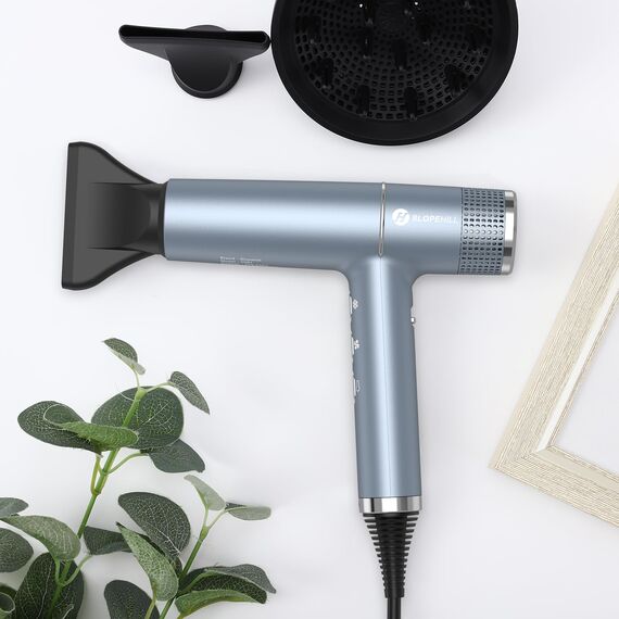 slopehill Haartrockner mit einzigartigem bürstenlosem Motor | Intelligente Fehlerdiagnose | Innovativer Mikrofilter | Oxy Active Technology | LED-Anzeige | 268g Superleicht, 2000W (Blau)