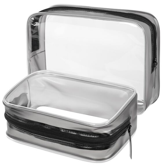 OSDUE 2 Stück Kulturbeutel Transparent, Flugzeug PVC Kosmetiktasche Wasserdicht, Handgepäck-Reisezubehör, Kulturtaschen für Männer, Frauen, Kinder, Familie (M-Schwarz)