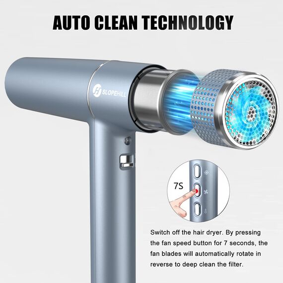 slopehill Haartrockner mit einzigartigem bürstenlosem Motor | Intelligente Fehlerdiagnose | Innovativer Mikrofilter | Oxy Active Technology | LED-Anzeige | 268g Superleicht, 2000W (Blau)