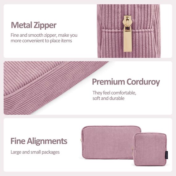 MAGEFY 2 Pcs Make up Taschen für Frauen, Kleine Kosmetiktaschen für Geldbeutel Cord Make up Pouch für Reisen Schule (Rosa)