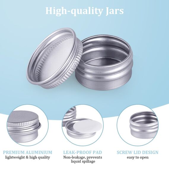 Flintronic 24 Stück Döschen, 5ml Aluminium Leer Döschen, Cremedose Leer mit Kleiner Löffel und Etikett, Reise Töpfchen Döschen Set für Mini-Kerzen Kosmetik