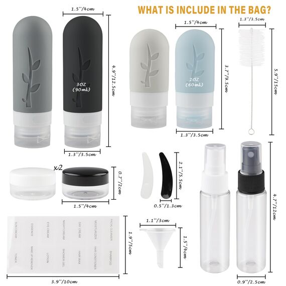 Mezzar 16 Stück Reiseflaschen Zum Befüllen, Set of Silikon Reiseflaschen de 100ml, Reise Behälter für Shampoo, Lotion, Haarspülung, Duschgel, mit Etiketten，Auslaufsichere Travel Bottles