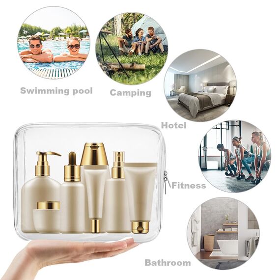 OSDUE 2 Stück Kulturbeutel Transparent, Flugzeug PVC Kosmetiktasche Wasserdicht, Handgepäck-Reisezubehör, Kulturtaschen für Männer, Frauen, Kinder, Familie (M-Weiß)