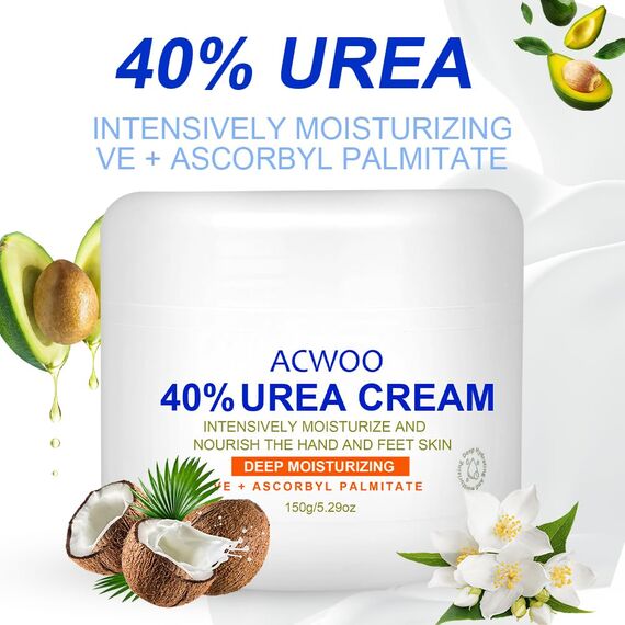 ACWOO Urea Fußcreme 40%, Heel Balm lindert Juckreiz, Anti Hornhaut Intensiv-Creme und Erweichung der Haut, Foot Chap Cream für Trockene, Rissige Füße, Hände, Fersen, Ellbogen, 150g