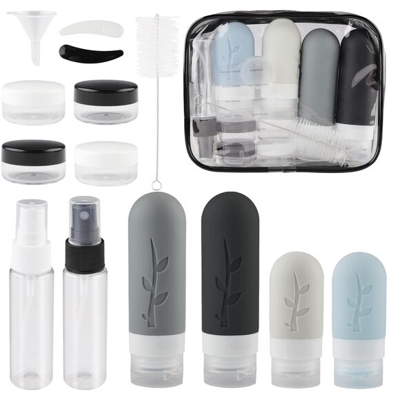 Mezzar 16 Stück Reiseflaschen Zum Befüllen, Set of Silikon Reiseflaschen de 100ml, Reise Behälter für Shampoo, Lotion, Haarspülung, Duschgel, mit Etiketten，Auslaufsichere Travel Bottles