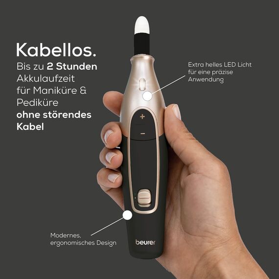 Beurer MP 84 Special Edition Maniküre-/Pediküreset, elektrische Nagelfeile mit Akku, 10 Aufsätze, LED-Licht, inkl. Aufbewahrungsetui, bis zu 4400 U/min, Nagelfräser zur Hand- und Fußpflege, schwarz