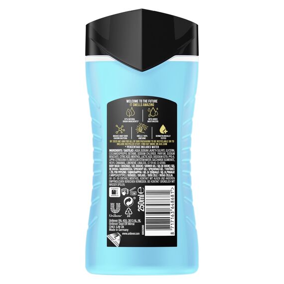 Axe 3-in-1 Duschgel & Shampoo Ice Chill für langanhaltende Frische und Duft dermatologisch getestet, 250 ml (3er Pack)
