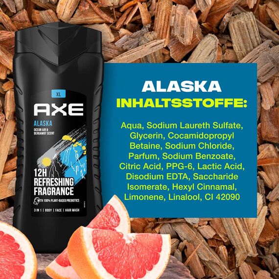 Axe 3-in-1 Duschgel & Shampoo Alaska XL für langanhaltende Frische Männer Duschgel dermatologisch getestet 400 ml (Packung mit 3)