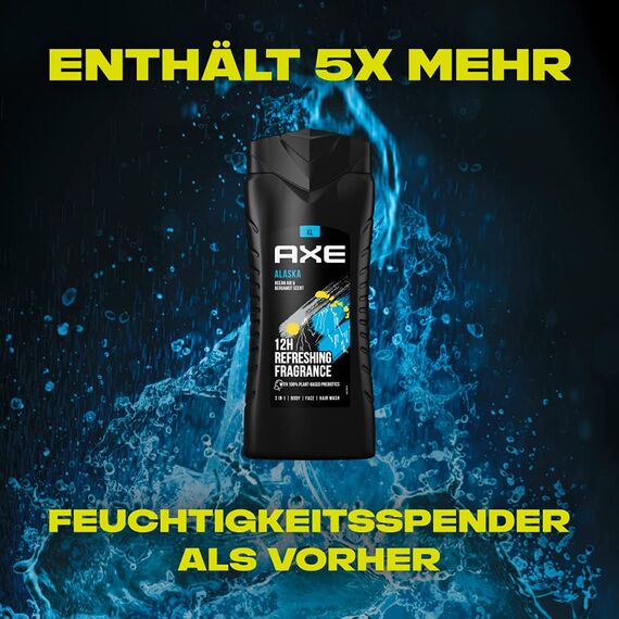 Axe 3-in-1 Duschgel & Shampoo Alaska XL für langanhaltende Frische Männer Duschgel dermatologisch getestet 400 ml (Packung mit 3)