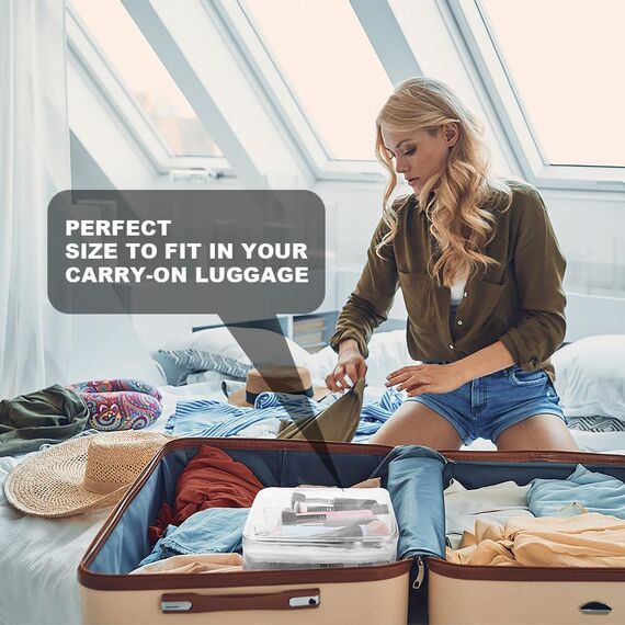 OSDUE 2 Stück Kulturbeutel Transparent, Flugzeug PVC Kosmetiktasche Wasserdicht, Handgepäck-Reisezubehör, Kulturtaschen für Männer, Frauen, Kinder, Familie (M-Weiß)