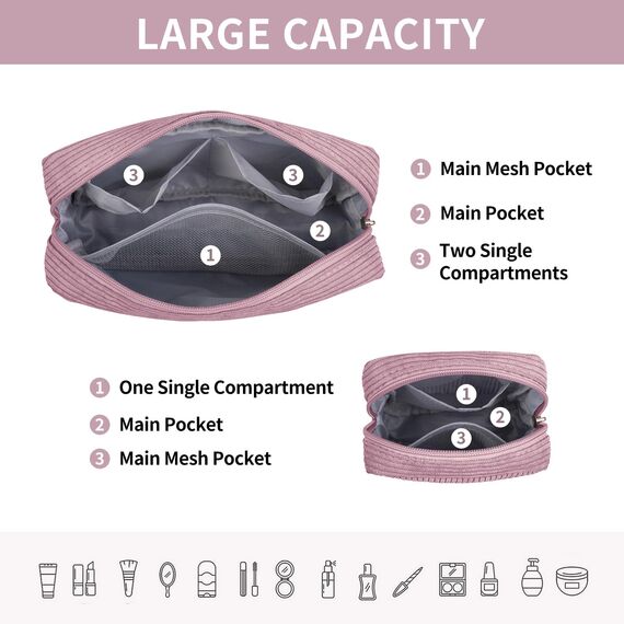 MAGEFY Kleine Make-up Tasche für Geldbeutel Mini Make-up Pouch Cord Kosmetik Tasche für Frauen Mädchen (Rosa)