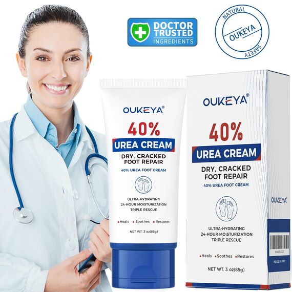 OUKEYA Urea-Creme 40 Prozent für Fuß und Hände, Urea Cream Fuß, Fußcreme, Fußbalsam, Harnstoffcreme für Trockene, Rissige Füße, Anti Hornhaut, Urea-Lotion für Hände, Fersen, Ellenbogen, Leicht Tragen