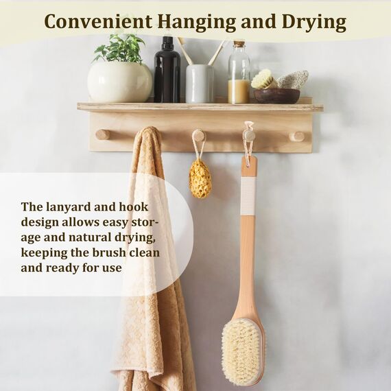 Blendura Rückenbürste mit Langem Stiel, 43 cm Duschbürste Badebürste Rückenbürste Dusche Duschbürste rücken zum Entfernen Abgestorbener Haut, Cellulite, Verbessert Lymphfunktionen