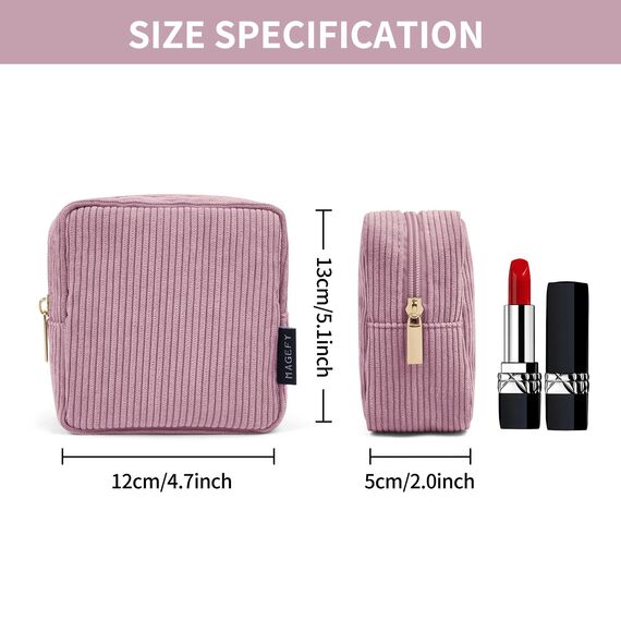 MAGEFY Kleine Make-up Tasche für Geldbeutel Mini Make-up Pouch Cord Kosmetik Tasche für Frauen Mädchen (Rosa)