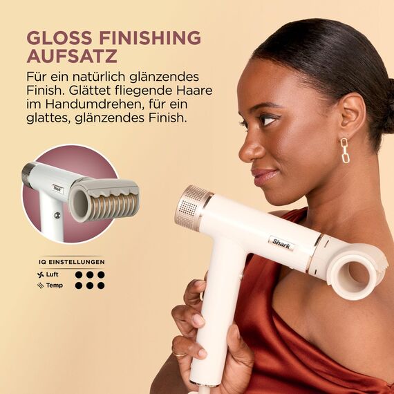 Shark SpeedStyle Haartrockner & RapidGloss Finisher mit Aufbewahrungstasche, 5 Styler, Für Alle Haartypen, Schnelltrocknend, Glättet Fliegende Haare, Keine Hitzeschäden, Ionisch, Seide, HD352EU
