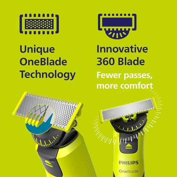 PHILIPS OneBlade 360 Face & Body mit App-Anbindung - elektrischer Rasierer, Trimmer & Bodygroomer, 2x 360 Klingen, verstellbarer Trimmaufsatz, 2x Körperaufsätze, für Gesicht & Körper (QP4631/30)