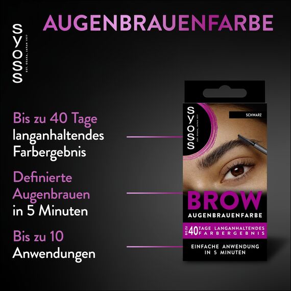 Syoss Augenbrauen Kit Augenbrauenfarbe 1–1 Schwarz Stufe 3 (17 ml), Augenbrauen färben für einen natürlichen Look und ein langanhaltendes Ergebnis, 2x 17 ml