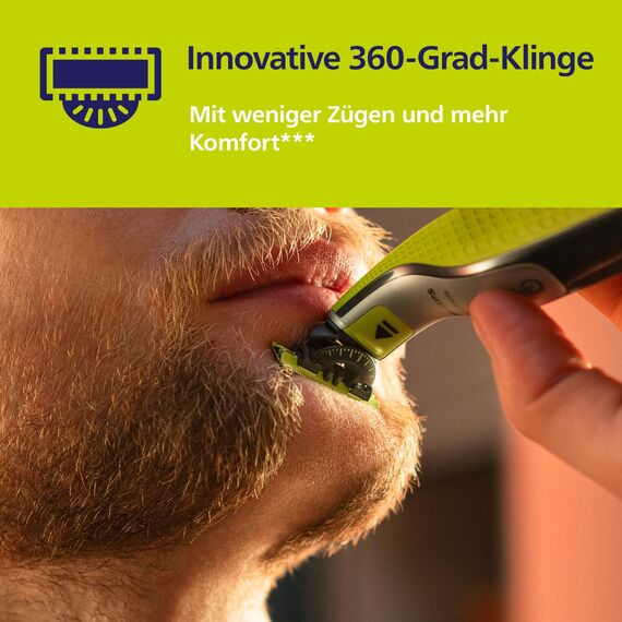 Philips OneBlade 360 Klingen - 3x 360-Ersatzklingen, 1x einstellbarer 5-in-1-Kammaufsatz zum Trimmen, Stylen und Rasieren, QP437/50