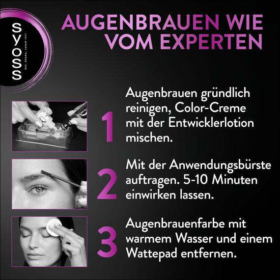 Syoss Augenbrauen Kit Augenbrauenfarbe 1–1 Schwarz Stufe 3 (17 ml), Augenbrauen färben für einen natürlichen Look und ein langanhaltendes Ergebnis, 2x 17 ml