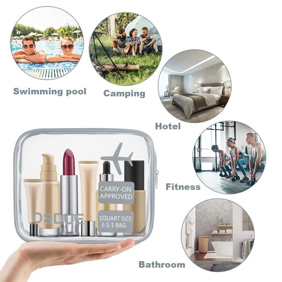 OSDUE 2 Stück Kulturbeutel Transparent, Flugzeug PVC Kosmetiktasche Wasserdicht, Handgepäck-Reisezubehör, Kulturtaschen für Männer, Frauen, Kinder, Familie (Grau)