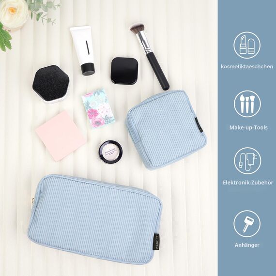 MAGEFY Mini Makeup Tasche Cute Makeup Pouch Kleine Kosmetiktasche für Frauen Mädchen Reise Make up Tasche mit Fächern (Blau)