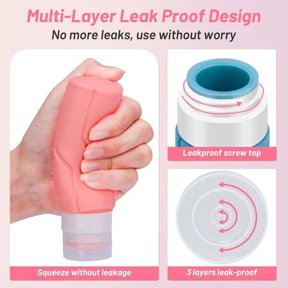 Alyvisun 4 Stück Silikon Reiseflaschen 100ml, [Nachfüllbar & Auslaufsicher] Reisegröße Behälter, Reiseflaschen zum Befüllen von Shampoo, Lotion, Kosmetik