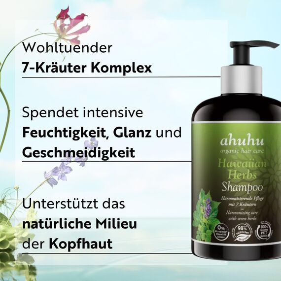 ahuhu HAWAIIAN HERBS 7-Kräuter Shampoo XXL (500 ml) - Mildes Pflegeshampoo Mit Natürlichen Kräuterextrakten, Für Gesunde Haare & Eine Ausgeglichene Kopfhaut, Vegan