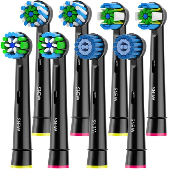 WENS Sensitive Aufsteckbürsten Kompatibel mit Oral b Elektrische Zahnbürste, Zahnbürstenköpfe Geeignet für Oral-B Pro1000/2000, 2 Sensitive, 2 Precision, 2 Floss, 2 Cross, Schwarz 8er