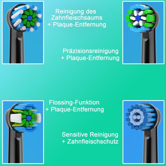 WENS Sensitive Aufsteckbürsten Kompatibel mit Oral b Elektrische Zahnbürste, Zahnbürstenköpfe Geeignet für Oral-B Pro1000/2000, 2 Sensitive, 2 Precision, 2 Floss, 2 Cross, Schwarz 8er