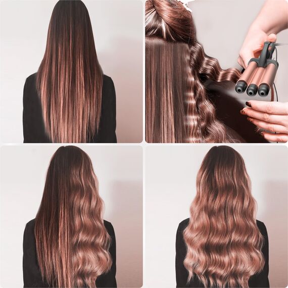 Lockenstab 3 Fässer Beach Waves - Welleneisen für Haare Einstellbar Schnell Erhitzendes für Langes Kurzes Haar Hair Curler
