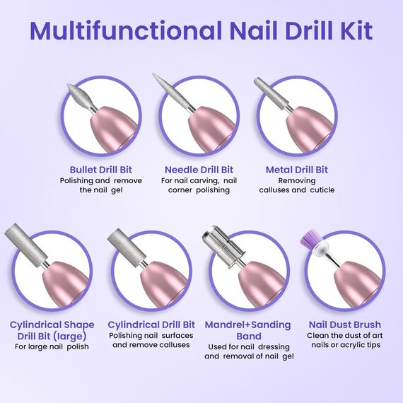 Nagelfräser, Fräser für Gelnägel, Nagelfräser für Gelnägel 0000 u/Min Verstellbare Geschwindigkei, Elektrische Nagelfeile für ,Nagelhaut Shellac Acrylgel