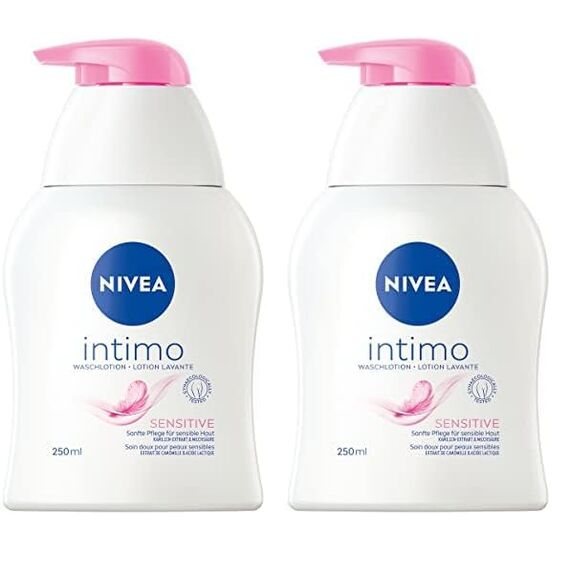 NIVEA Intimo Waschlotion Sensitive (250 ml), Intim Waschgel mit Milchsäure, Kamillenextrakt und Panthenol, Intim Waschlotion für sensible Haut (Packung mit 2)