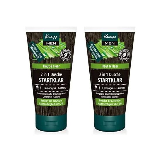 Kneipp MEN 2 in 1 Männerdusche Startklar Reisegröße - belebendes Duschgel für Haut & Haar - zitrisch-vitalisierender Duft - vegan - ohne Mikroplastik - 50ml (Packung mit 2)