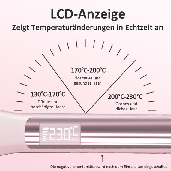 Faszin 2 in 1 Glätteisen Locken und Glätten, 20s Schnellaufheizung, Titanplatten Ionen Haarglätter für einen glatten Stil, 3D-Schwebepanel verhindert Haarziehen, mit LCD-Display, 130°C-230°C - Rosa