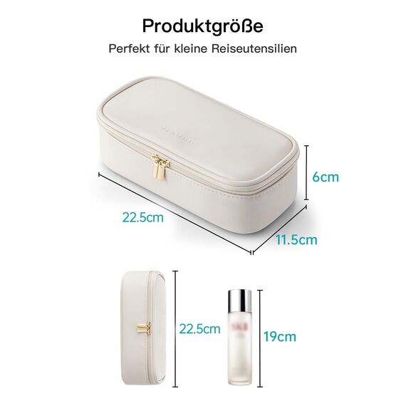Vlando Reise Kosmetiktasche Klein, Make Up Tasche Damen, Tragbare Cosmetic Bag Organizer, Multifunktionale Schminktasche Damen aus wasserdichte Leder