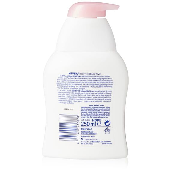 NIVEA Intimo Waschlotion Sensitive (250 ml), Intim Waschgel mit Milchsäure, Kamillenextrakt und Panthenol, Intim Waschlotion für sensible Haut (Packung mit 2)