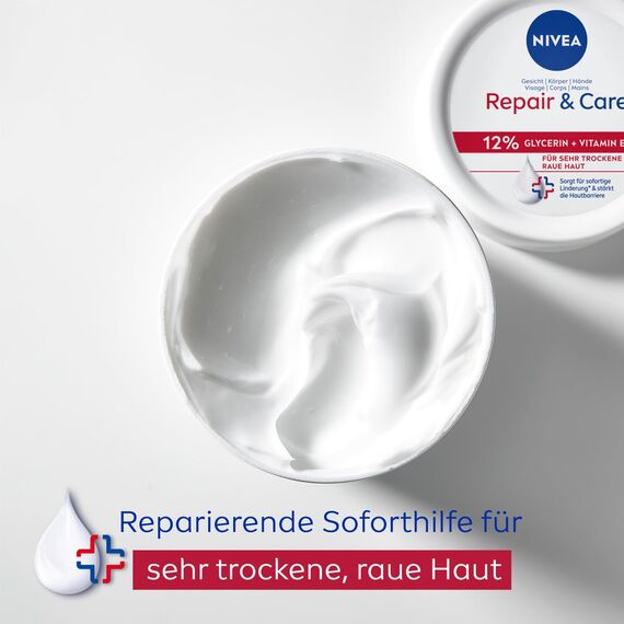 NIVEA Repair & Care Creme, feuchtigkeitsspendende & nicht fettende Körpercreme, schnell einziehende Lotion mit Vitamin E & Glycerin, Handlotion für sehr trockene & raue Haut (400 ml)