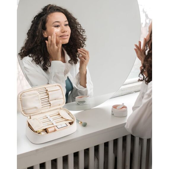 Vlando Reise Kosmetiktasche Klein, Make Up Tasche Damen, Tragbare Cosmetic Bag Organizer, Multifunktionale Schminktasche Damen aus wasserdichte Leder