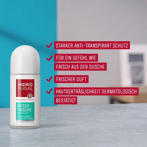 Hidrofugal Dusch-Frische Roll-on (50 ml), starker Anti-Transpirant Schutz mit angenehm frischem Duft, Deo für starken Schutz ohne Ethylalkohol (Packung mit 2)