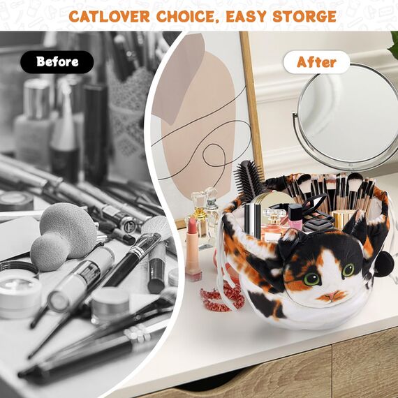 Katzen Kosmetiktasche Kordelzug,Schminktasche Groß,Tragbare Make up Organizer Tasche,Reise Aufbewahrungstasche,Geschenke FüR Katzenliebhaber