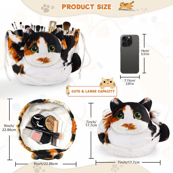Katzen Kosmetiktasche Kordelzug,Schminktasche Groß,Tragbare Make up Organizer Tasche,Reise Aufbewahrungstasche,Geschenke FüR Katzenliebhaber