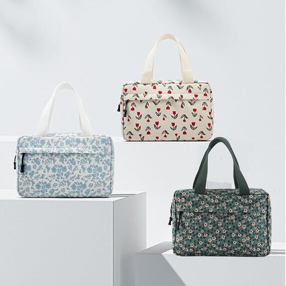 Jiliyote Cord Kosmetiktasche Groß Damen Kulturtasche Make-up Taschen Cord Kosmetikbeutel Reise Cosmetic Bag für Travel Mädchen Frauen