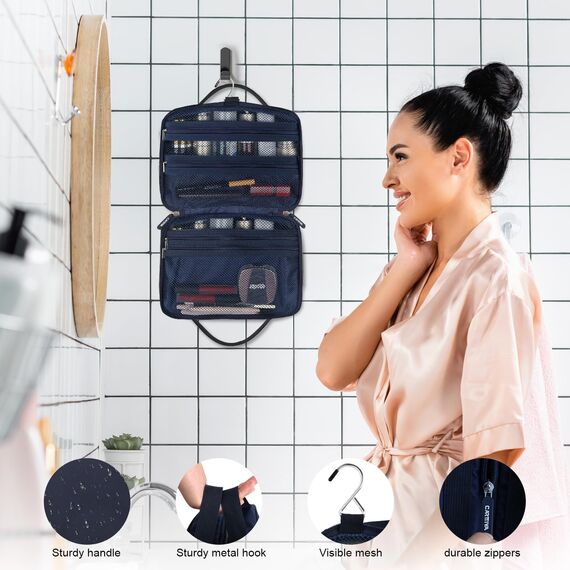 Carttiya Reise Kulturtasche Herren – Gross Kulturbeutel zum Aufhängen mit Wasserdichter Waschtasche & Kosmetiktasche, Praktischer Reise-Kulturtasche Geschenke zum Vatertag (Blau-BT03)