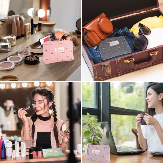 Newofview 4 Stück Kleine Kosmetiktasche Aus Segeltuch, Canvas Münztasche, Multifunktionale Makeup Tasche, Tragbare Kulturbeutel Für Damen, 17×11.5×4cm