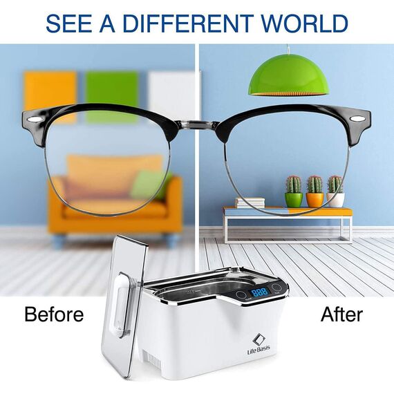 LifeBasis Ultraschallreinigungsgerät 600ml – Digitaler Brillenreiniger mit 5 Modi & LED-Timer, 50W Ultraschallgerät inkl. Korb & Uhrenhalter für Schmuck, Zahnersatz, Brillen, Uhren